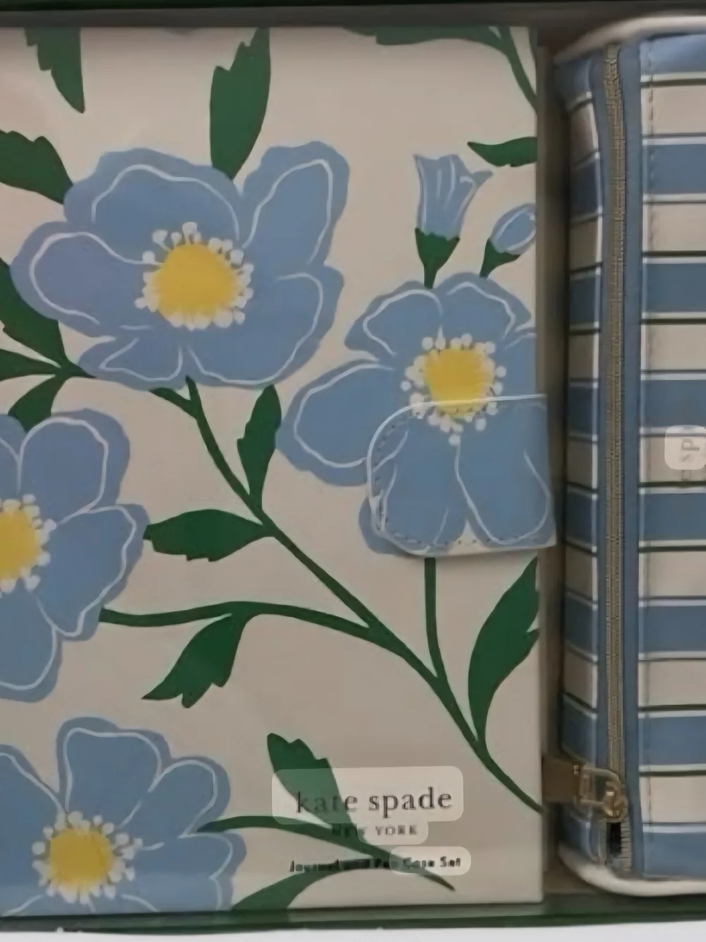kate spade Light Blue Floral Journal with Blue Stripe Pen Case
